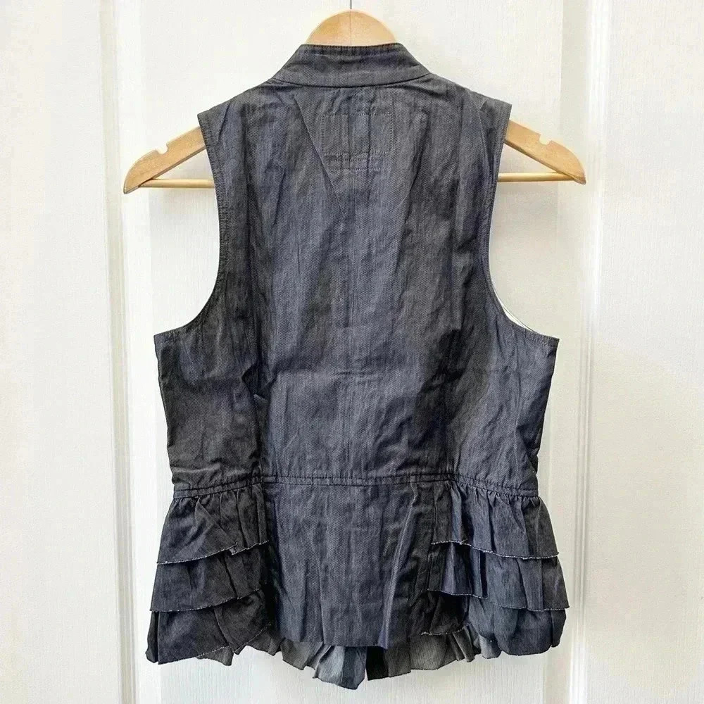 Banana Republic Vest Tailored Ruffle Italian Cotton Sleeveless Blue Size 6 NWT - Picture 4 of 16
